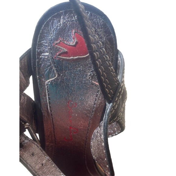 Sean L Faryl Robin Leather Strappy Heels Women’s Size 6 1/2 M Rockstar Cork Wood - Picture 11 of 12